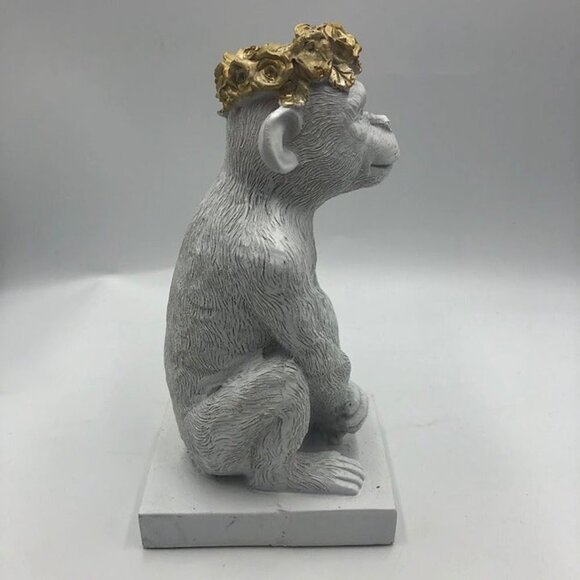 Monkey Figurines Sculptures Gold Flower Crown Tabletop Sagebrook Home Décor - Picture 6 of 12